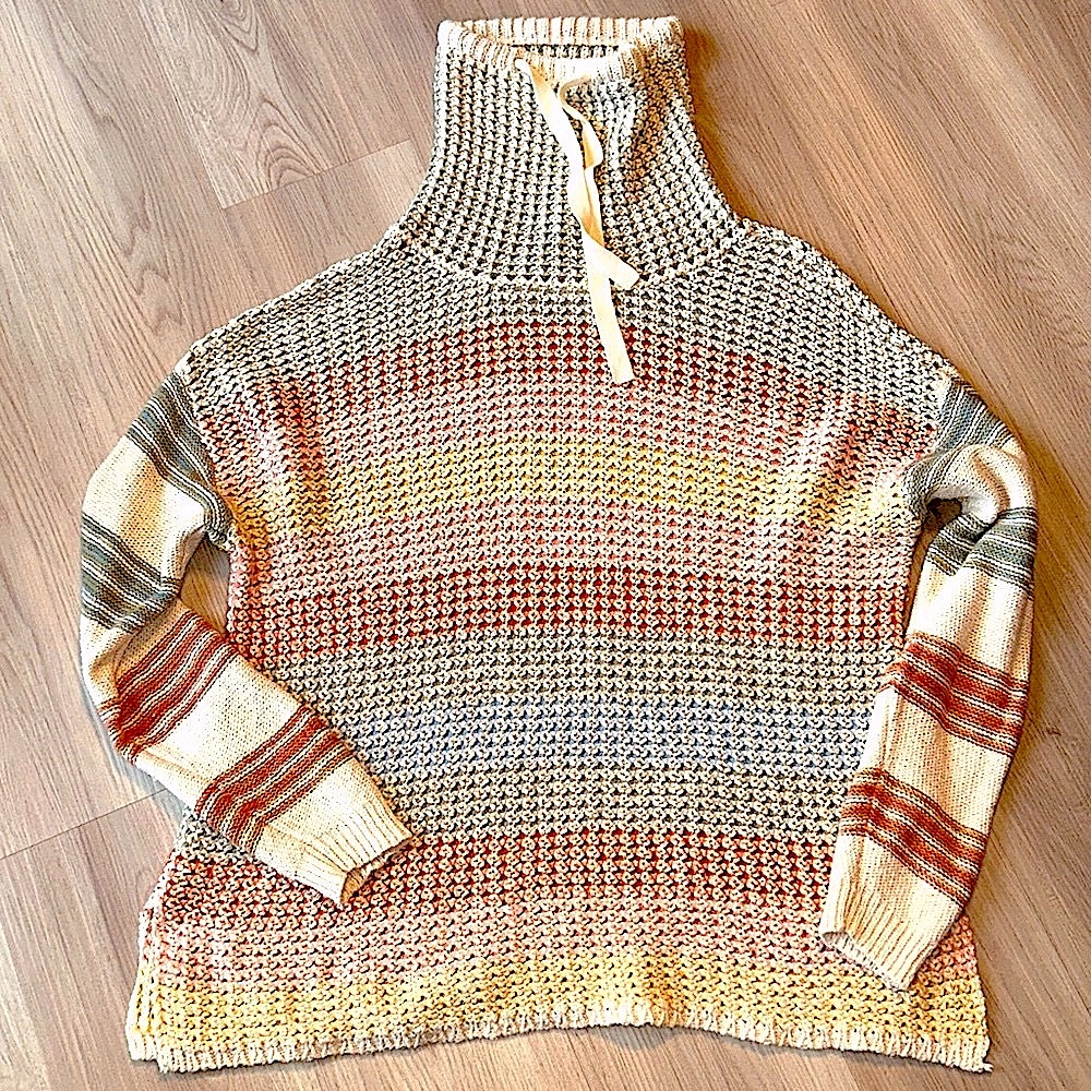 Tribal Multicolor Striped Funnel Neck Sweater L Casual Shaker Knit Casual